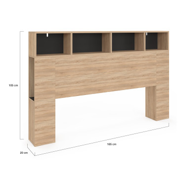 Tête de lit Léo bois et noire avec rangements 165 cm