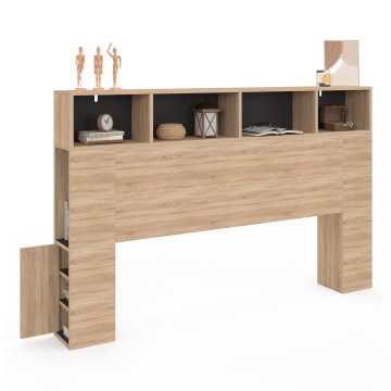 Tête de lit Léo bois et noire avec rangements 165 cm