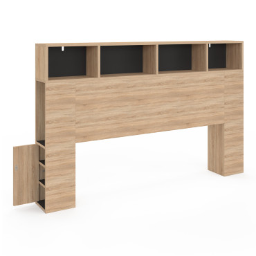 Tête de lit Léo bois et noire avec rangements 165 cm