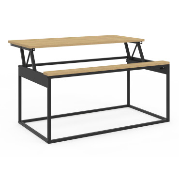 Table basse Memphis avec plateau relevable bois et pieds noirs L90cm
