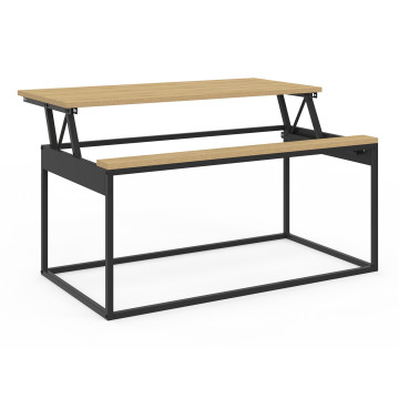 Table basse Memphis avec plateau relevable bois et pieds noirs L90cm