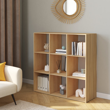 Meuble de rangement cube Faustine 9 case effet lattes
