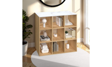 Meuble de rangement cube Marceau 9 case effet lattes et marbre