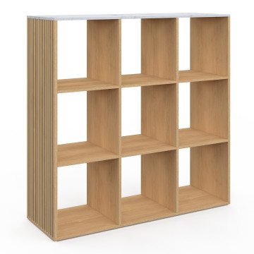 Meuble de rangement cube Marceau 9 case effet lattes et marbre
