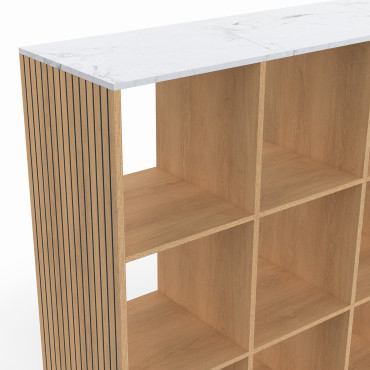 Meuble de rangement cube Marceau 9 case effet lattes et marbre