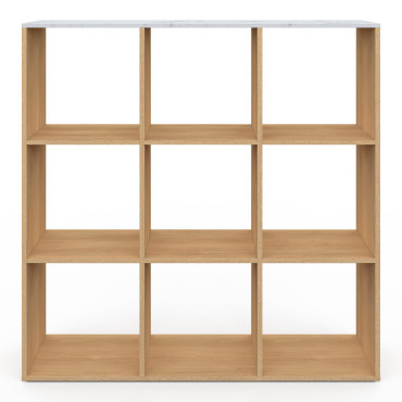 Meuble de rangement cube Marceau 9 case effet lattes et marbre