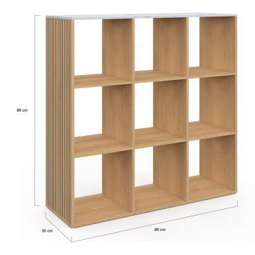 Meuble de rangement cube Marceau 9 case effet lattes et marbre