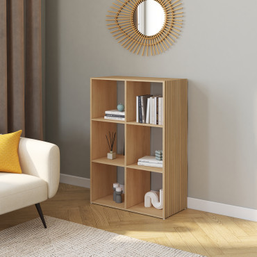Meuble de rangement cube Faustine 6 case effet lattes