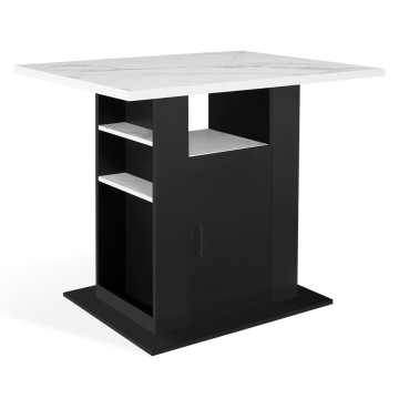 Ilot central de cuisine Théo L110cm effet marbre et noir