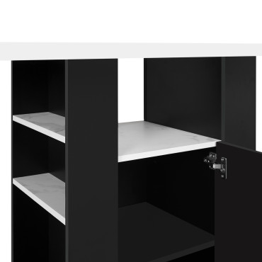 Ilot central de cuisine Théo L110cm effet marbre et noir