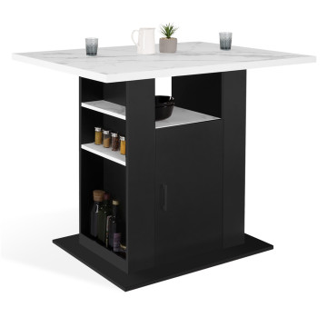 Ilot central de cuisine Théo L110cm effet marbre et noir