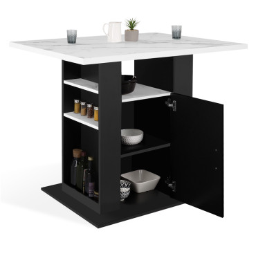 Ilot central de cuisine Théo L110cm effet marbre et noir