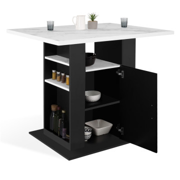 Ilot central de cuisine Théo L110cm effet marbre et noir