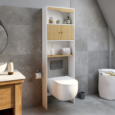 Meuble spécial dessus de WC avec placard bois et blanc