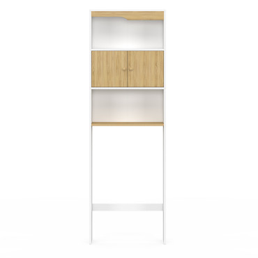Meuble spécial dessus de WC avec placard bois et blanc