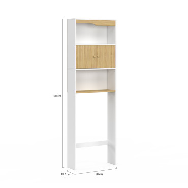 Meuble spécial dessus de WC avec placard bois et blanc