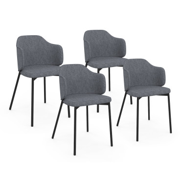 Chaises Tory assise en tissu gris foncé et pieds métal - lot de 4