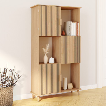 Etagère bibliothèque Faustine 6 niches effet lattes 143cm