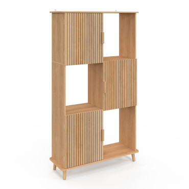 Etagère bibliothèque Faustine 6 niches effet lattes 143cm