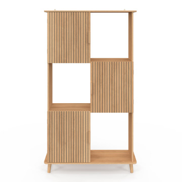 Etagère bibliothèque Faustine 6 niches effet lattes 143cm