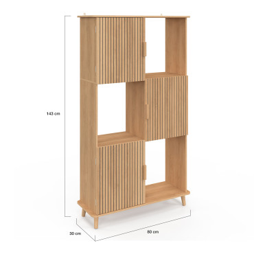 Etagère bibliothèque Faustine 6 niches effet lattes 143cm