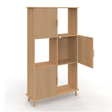 Etagère bibliothèque Faustine 6 niches effet lattes 143cm
