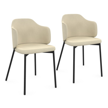 Chaises Tonya assise en velours crème et pieds métal - lot de 2
