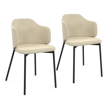 Chaises Tonya assise en velours crème et pieds métal - lot de 2