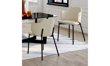 Chaises Tonya assise en velours crème et pieds métal - lot de 4