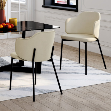 Chaises Tonya assise en velours crème et pieds métal - lot de 4