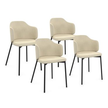 Chaises Tonya assise en velours crème et pieds métal - lot de 4