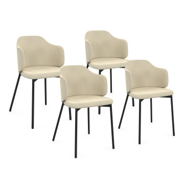 Chaises Tonya assise en velours crème et pieds métal - lot de 4