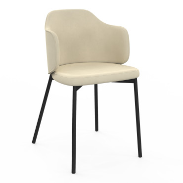 Chaises Tonya assise en velours crème et pieds métal - lot de 4