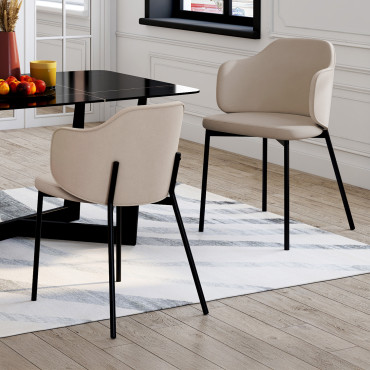 Chaises Tonya assise en velours taupe et pieds métal - lot de 2