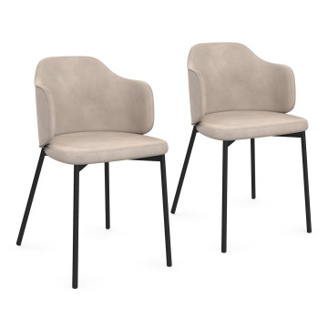 Chaises Tonya assise en velours taupe et pieds métal - lot de 2