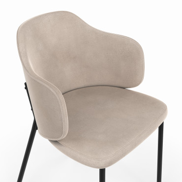 Chaises Tonya assise en velours taupe et pieds métal - lot de 2