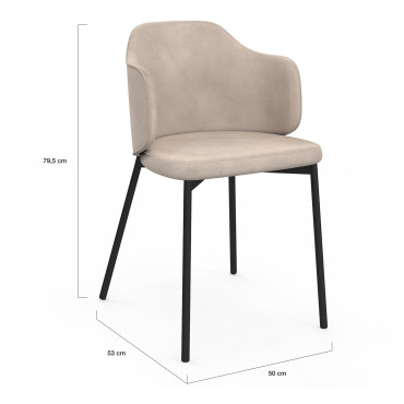 Chaises Tonya assise en velours taupe et pieds métal - lot de 2