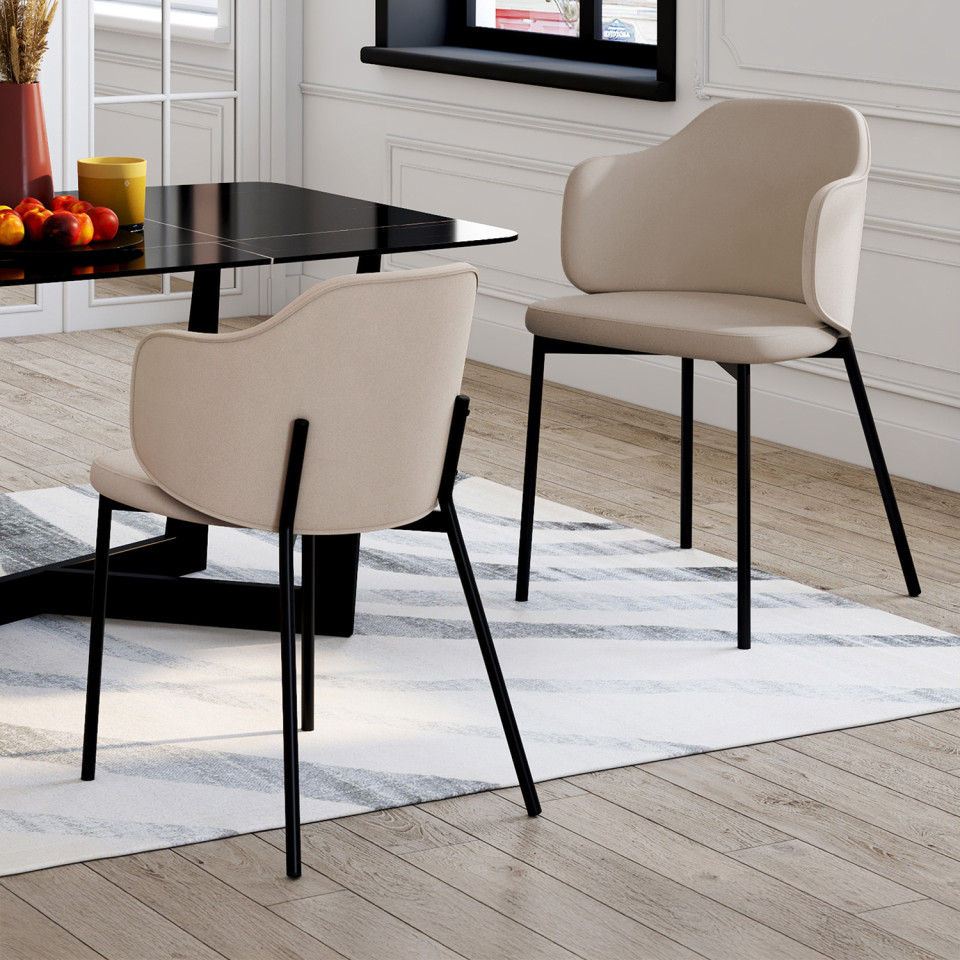 Chaises Tonya assise en velours taupe et pieds métal - lot de 4 Chaises Tonya assise en velours taupe et pieds métal - lot de 4