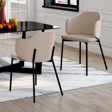 Chaises Tonya assise en velours taupe et pieds métal - lot de 4
