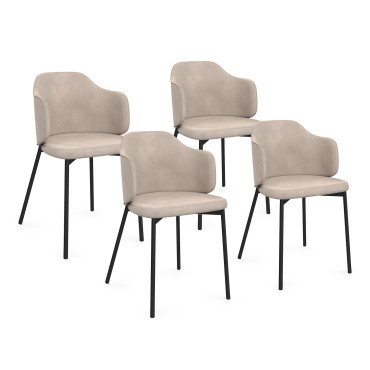 Chaises Tonya assise en velours taupe et pieds métal - lot de 4