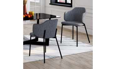 Chaises Tory assise en tissu gris foncé et pieds métal - lot de 2