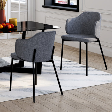 Chaises Tory assise en tissu gris foncé et pieds métal - lot de 2