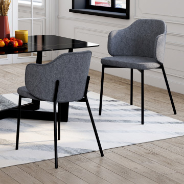 Chaises Tory assise en tissu gris foncé et pieds métal - lot de 2