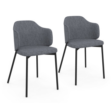 Chaises Tory assise en tissu gris foncé et pieds métal - lot de 2