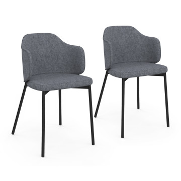Chaises Tory assise en tissu gris foncé et pieds métal - lot de 2