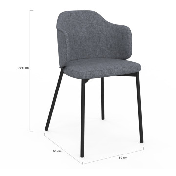 Chaises Tory assise en tissu gris foncé et pieds métal - lot de 2