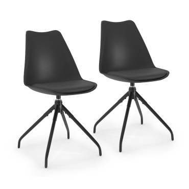 Chaises Nordia assise pivotante noire pieds métal - lot de 2