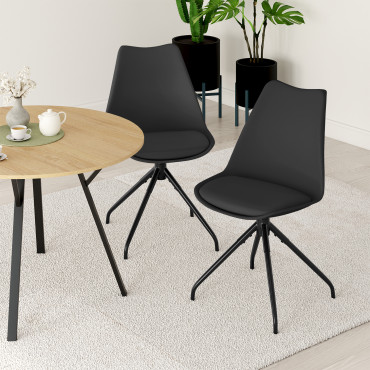 Chaises Nordia assise pivotante noire pieds métal - lot de 2
