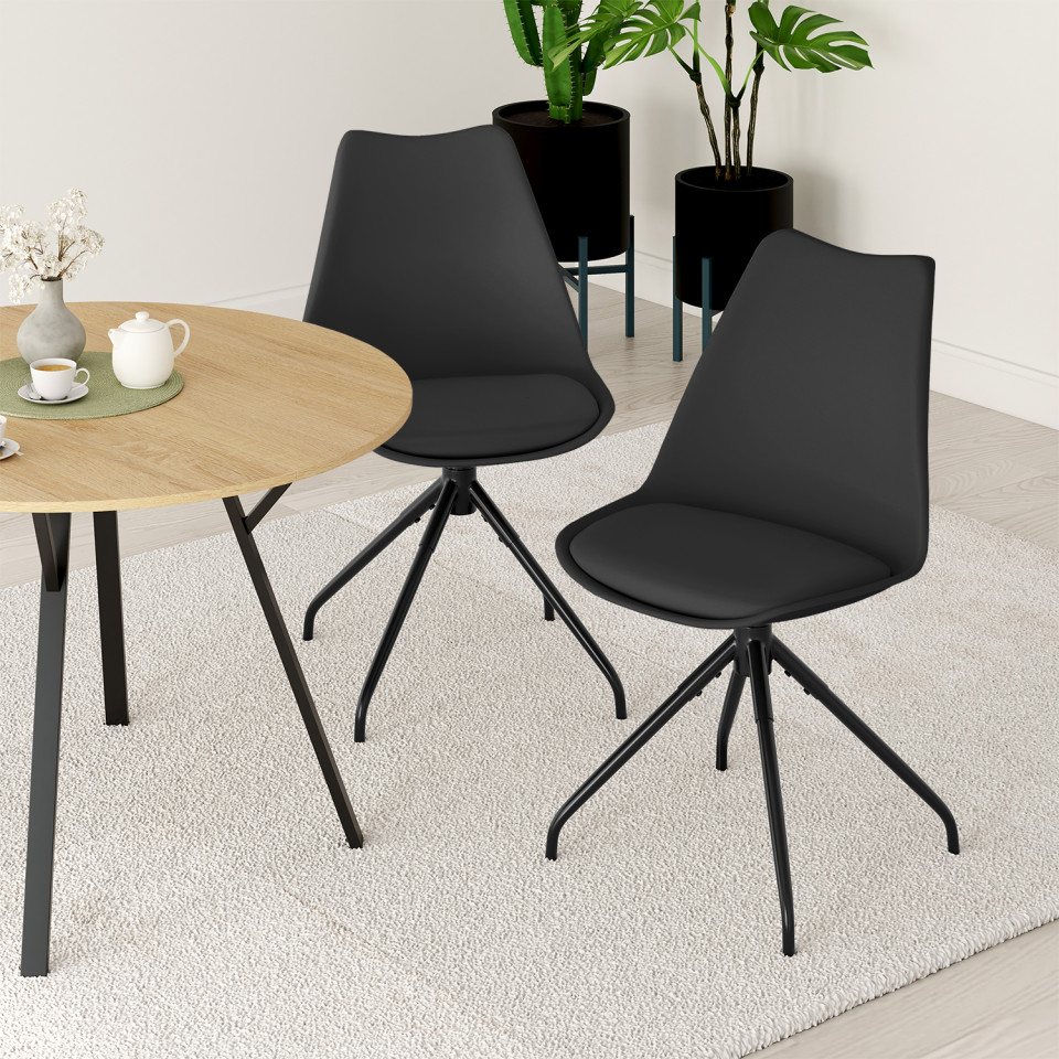 Chaises Nordia assise pivotante noire pieds métal - lot de 2 Chaises Nordia assise pivotante noire pieds métal - lot de 2