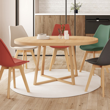 Table repas Sana plateau extensible 110-150 rond et pieds bois